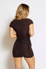 Brown Slinky Short Sleeve Cut Out Ruched Mini Dress