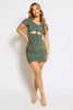Green Slinky Short Sleeve Cut Out Ruched Mini Dress