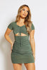 Green Slinky Short Sleeve Cut Out Ruched Mini Dress
