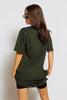 Khaki Cotton Oversize V Neck T-Shirt Dress