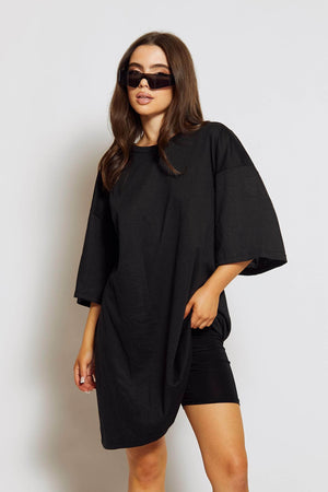 Tall Black Cotton Oversize T-Shirt Dress