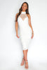 White Beaded Halterneck Lace Midi Dress