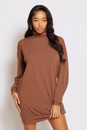 Brown Polo Neck Dress