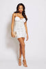 White Slinky Ruched Front Tie Cami Dress