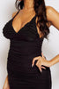 Black Ruched Slinky V Neck Cami Dress