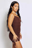 Brown Ruched Mesh Bodycon Dress