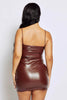 Brown Faux Leather V Bar Bodycon Cami Dress