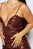 Brown Faux Leather V Bar Bodycon Cami Dress