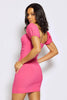 Hot Pink Cotton Stretch Bardot Puff Sleeve Mini Dress