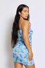 Light Blue Mesh Printed Cami Front Tie Dress