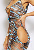 Blue Animal Print Slinky Halterneck Cut Out Dress