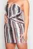 Silver & Red Stripe Sequin Bandeau Mini Dress
