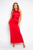 Red Slinky Halterneck Maxi Dress