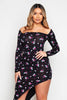 Black Floral Bardot Asymmetrical Dress