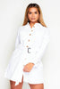 White Drop Shoulder Oversized Belted Shirt Dress