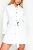 White Drop Shoulder Oversized Belted Shirt Dress