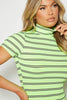 Neon Green Stripe High Neck Ribbed Mini Dress