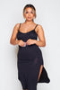 Black Strappy Split Hem Jersey Dress