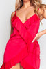 Petite Red Slinky Ruffle Wrap Dress