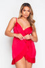 Petite Red Slinky Ruffle Wrap Dress