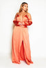 Burnt Orange Satin Cut Out Sleeve Maxi Dress