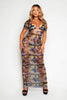 Blue Acid Print Sheer Mesh Beach Maxi Dress