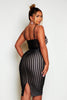 Black Lace Detail Stripe Midi Mesh Dress