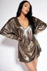 Gold Metallic Oversize V Neck T-Shirt Dress