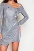 Grey Stripe Metallic One Shoulder Wrap Dress