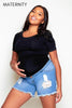 Distressed Ripped Denim Shorts with Maternity Stretch Band