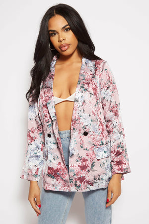 Pink Floral Satin Blazer