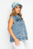 Plus+ Light Wash Sleeveless Distressed Jacket