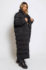 Black Padded Long Zip Up Puffer Coat