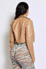 Camel Fitted Crop Faux Leather Blazer