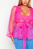 Pink Polkadot Mesh Ruffle Belted Jacket