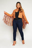 Tan Suedette Fringe Biker Jacket