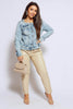 Pearl Embellished Light Wash Denim Jacket