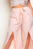 Pink Wide Leg Split Belted Trousers