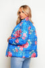 Blue Floral Print Puffer Jacket