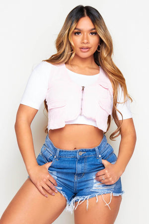 Pink Denim Utility Crop Top