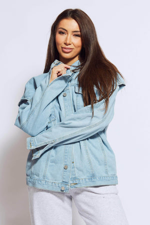 Unisex Oversized Mid Wash Overlay Denim Jacket