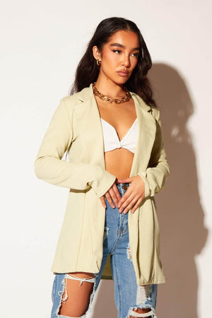 Sage Green Crepe Open Longline Blazer