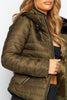 Khaki Padded Fur Collared Puffer Jacket with Hidden Hood