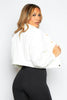 White Cord Cropped Oversize Popper Jacket