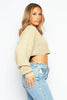 Beige Knit Cropped Batwing Sleeve Crew Neck Jumper