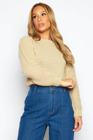 Beige Knit Crew Neck Jumper