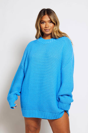 Plus Blue Chunky Longline Knitted Jumper