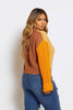 Colour Block Roll Neck Jumper in Tan