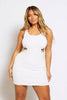 White Ribbed Midi Dress with Gold Chain Cut Outs