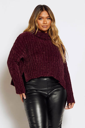 Burgundy Velour Side Split Jumper